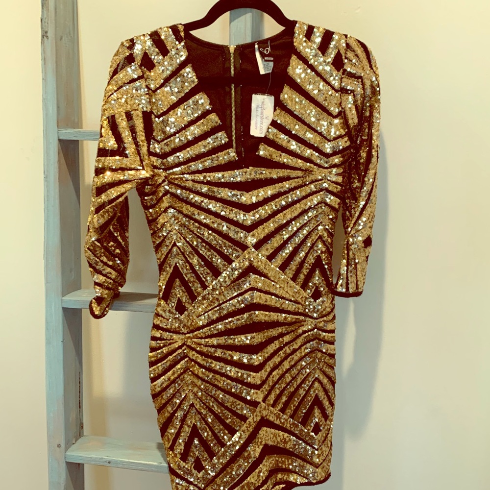 NWT Black/Gold Striped Sparkly Party Short Dress